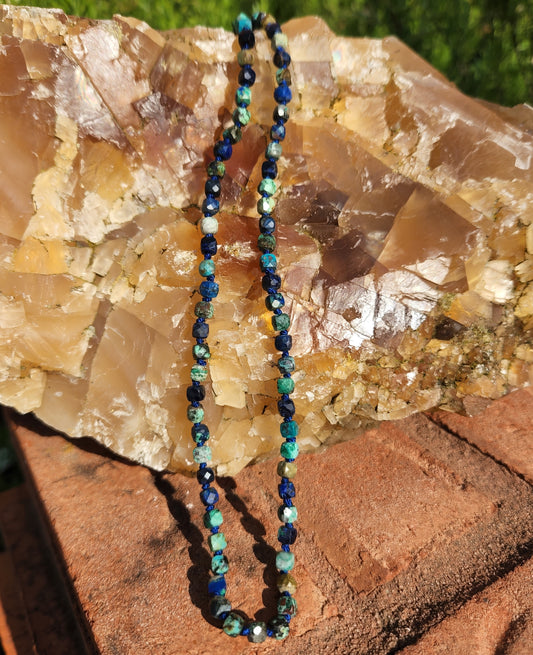 Azurmalachite Knotted 22" Strand with 14K Clasp, Candy Gemstone Necklace