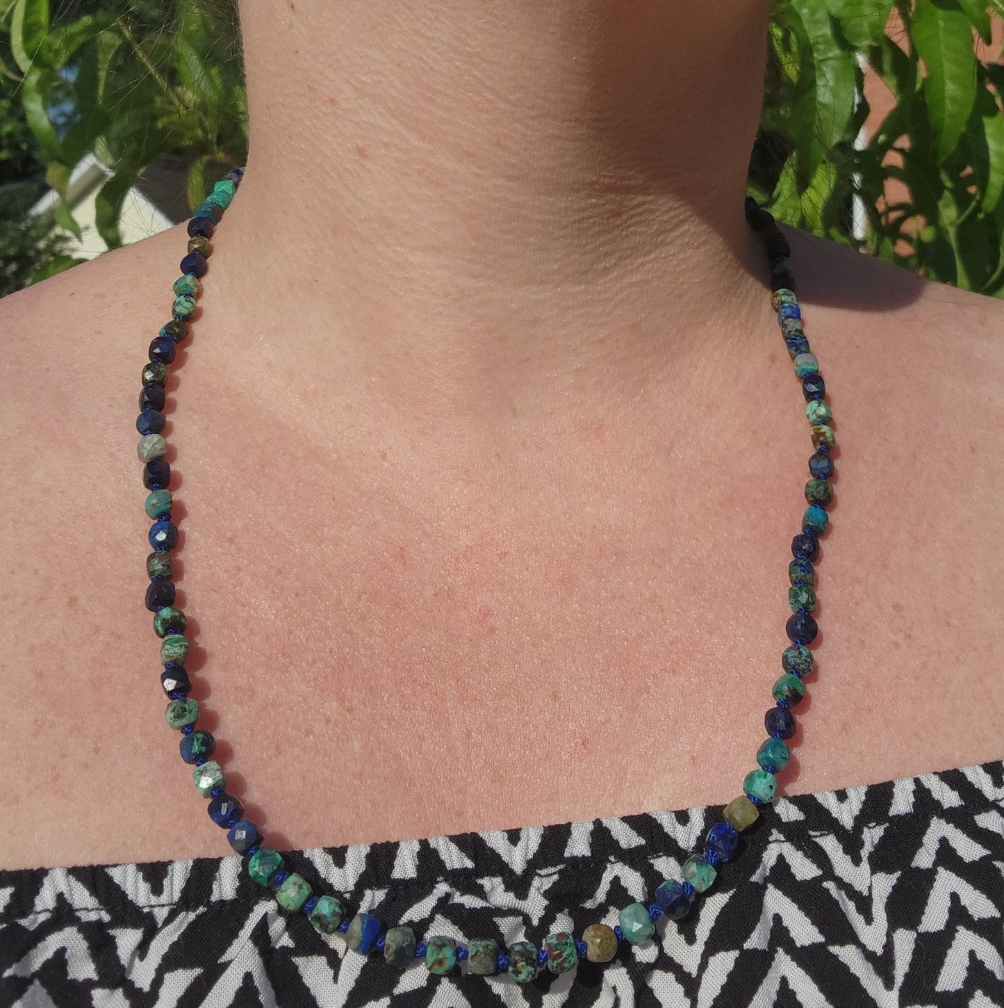 Azurmalachite Knotted 22" Strand with 14K Clasp, Candy Gemstone Necklace