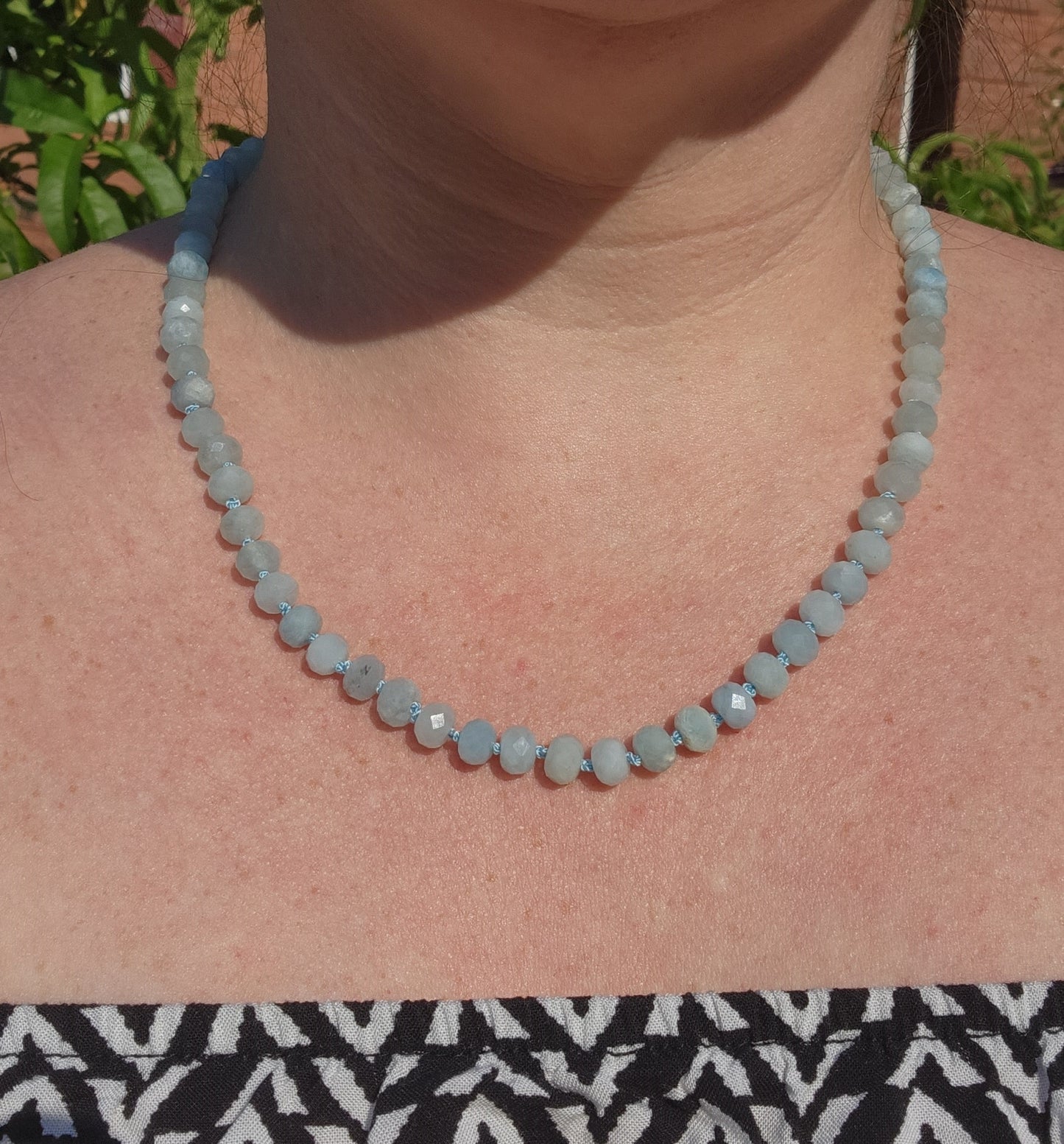 Aquamarine Knotted 19" Strand with 14K Clasp, Candy Gemstone Necklace