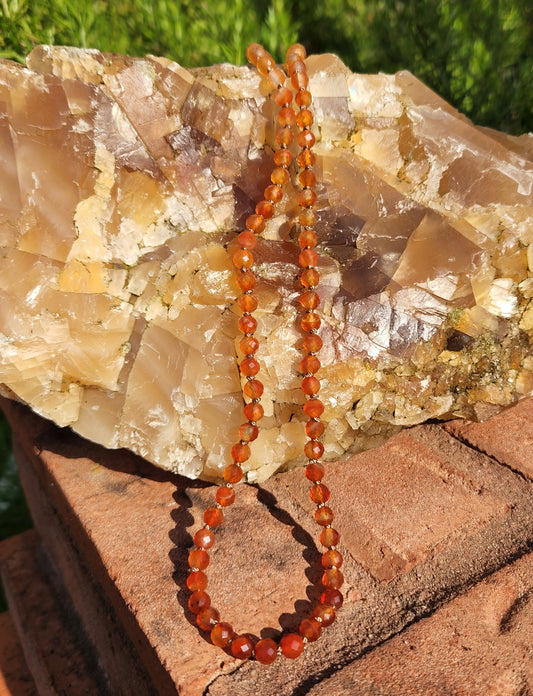 Carnelian Ombre Knotted 22.5" Strand with 14K Clasp, Candy Gemstone Necklace