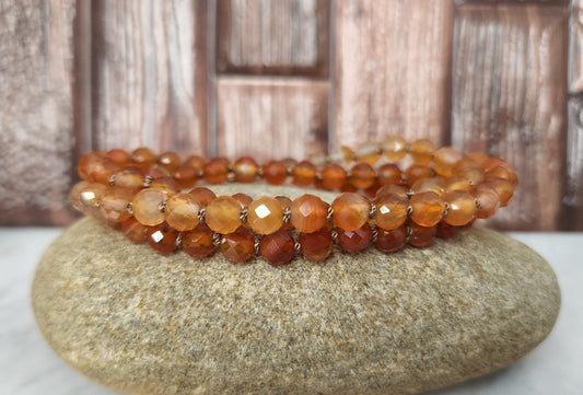 Carnelian Ombre Knotted 22.5" Strand with 14K Clasp, Candy Gemstone Necklace