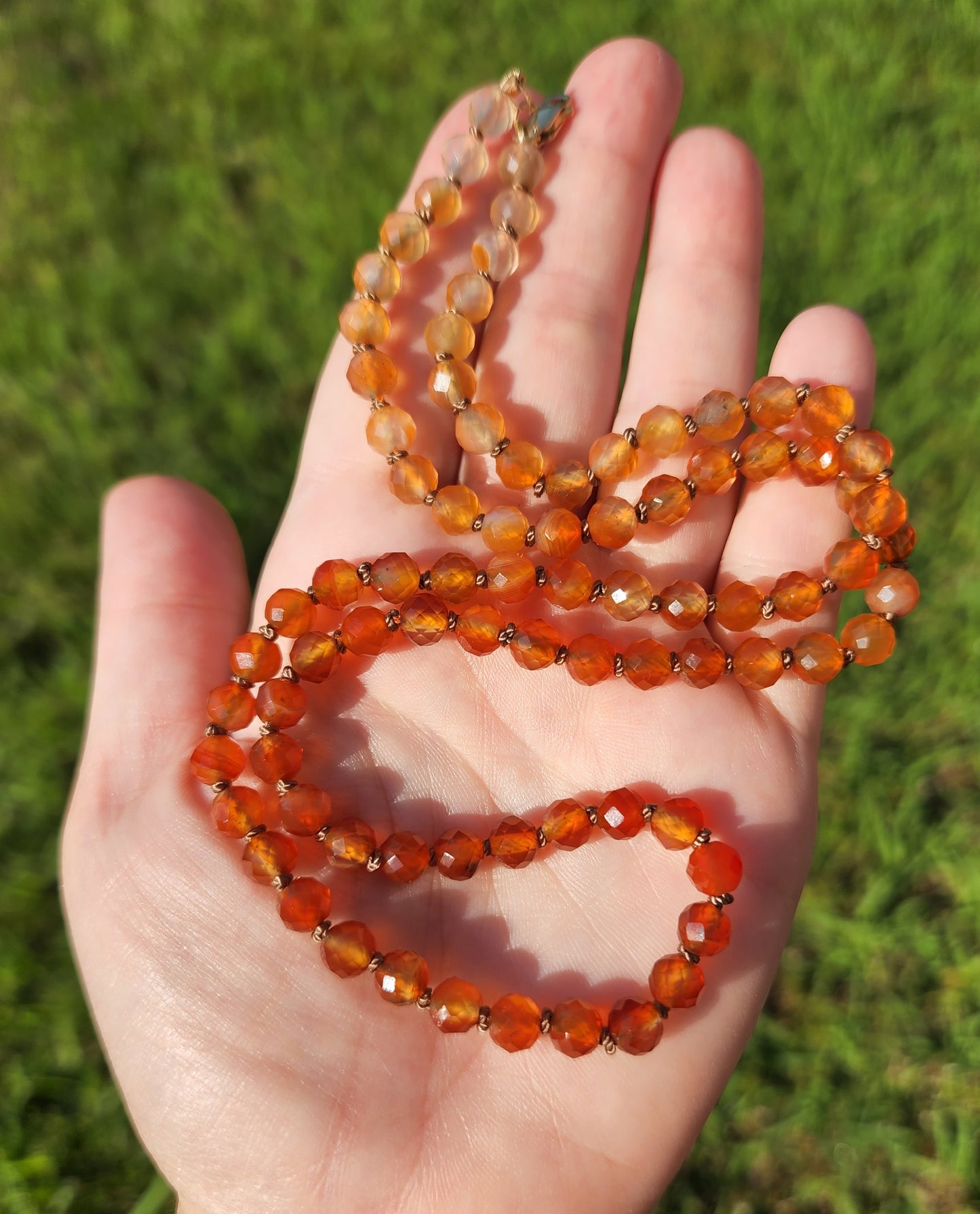 Carnelian Ombre Knotted 22.5" Strand with 14K Clasp, Candy Gemstone Necklace