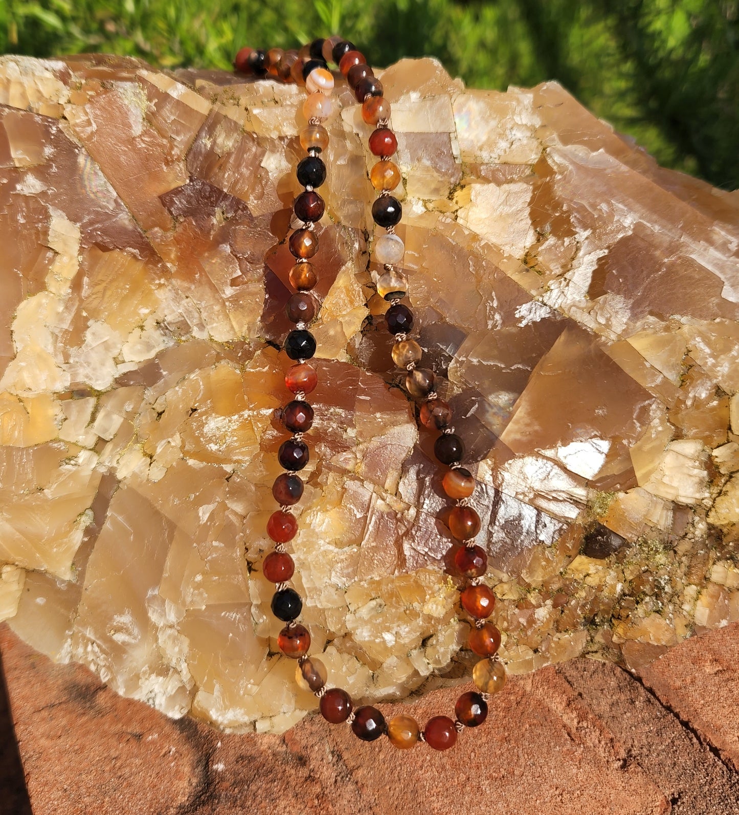 Brazilian Fire Agate Knotted 16.5" Strand with 14K Clasp, Candy Gemstone Necklace
